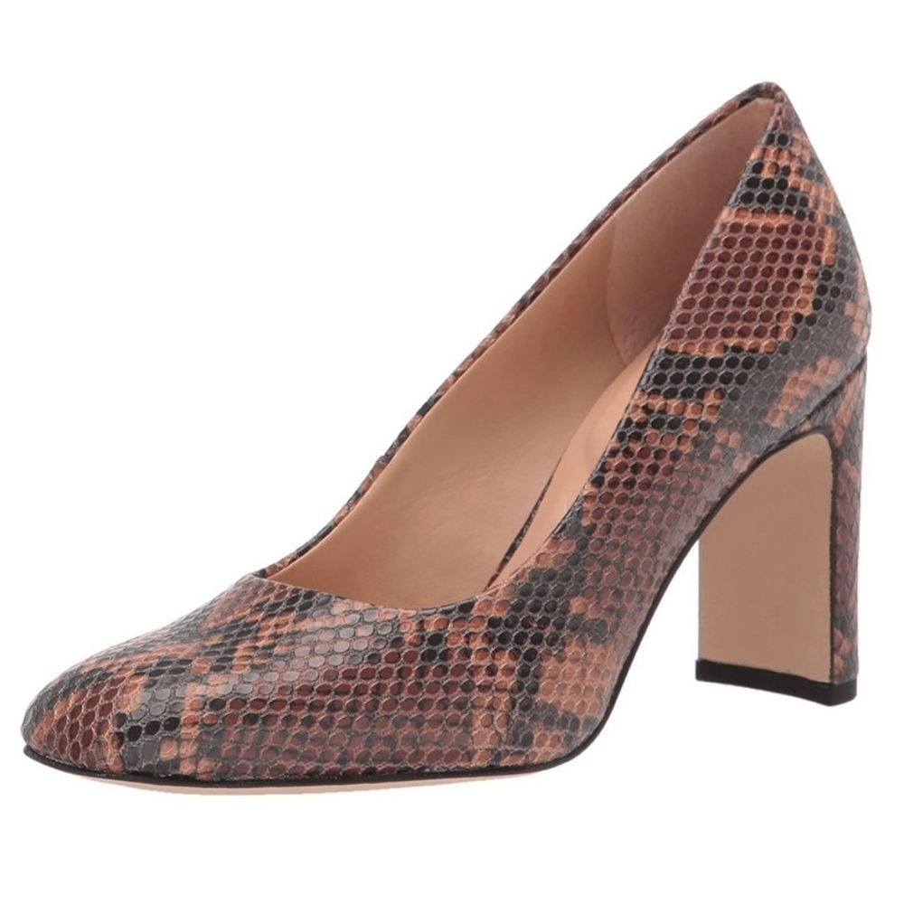 Franco Sarto Gianna Snakeskin Print Square Toe Block Heal Pumps Size 7.5M